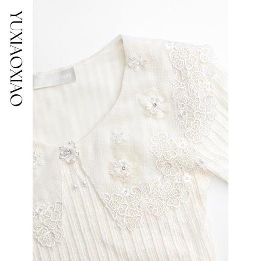 余潇潇【浮雕花境】肌理感高弹力重工手工镂空绣花花边领打底上衣 商品图2