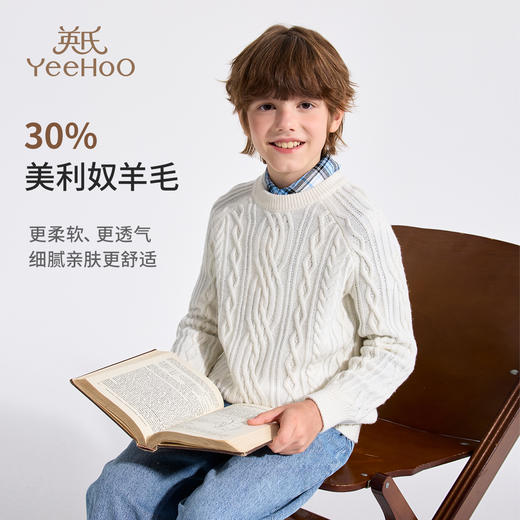 【英氏】【复古绞花羊毛衫】【110-175】男童含羊毛针织衫儿童毛衣 商品图3