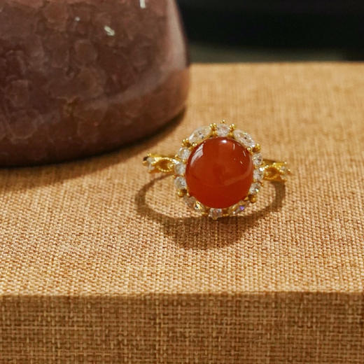 ISME繁花似锦南红戒指 单镶南红玛瑙大珠 贵气宫廷风 节庆宴会聚会首饰 商品图1