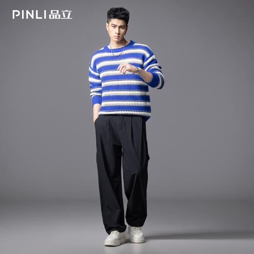PINLI品立2025秋季新款男士宽松圆领条纹提花套头打底毛衣针织衫GD253110134 商品图2