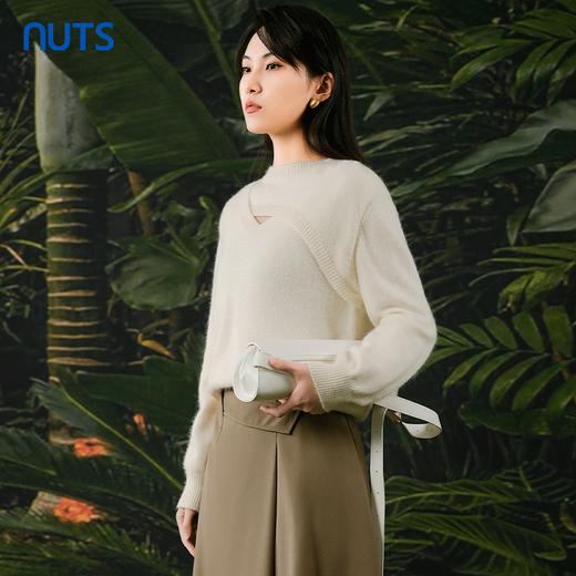 NUTS春秋季新款白色气质宽松显瘦百搭套头针织衫女411052278 商品图1