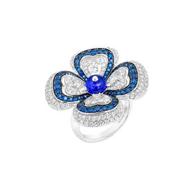  时尚潮流蓝色花朵设计贵气蓝戒指11692JB
