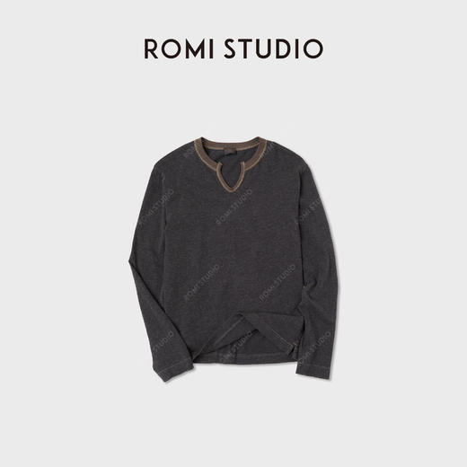 ROMI STUDIO“怀旧复古”天丝棉撞色领口简约长袖卫衣 RWCASU6222 商品图0