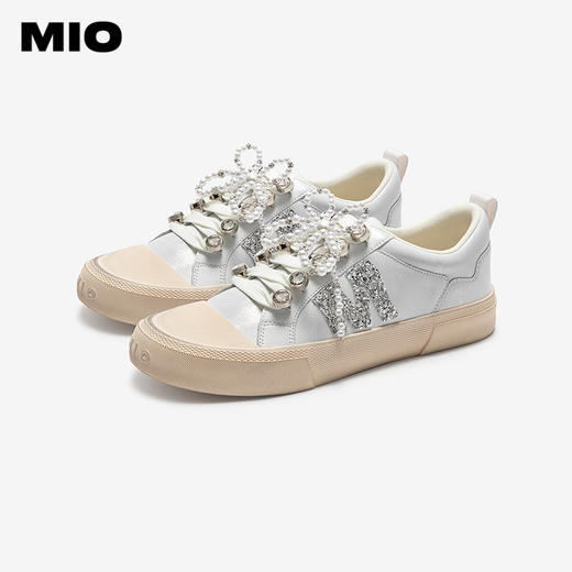 MIO米奥做旧休闲鞋新款珍珠钻饰小白鞋小众板鞋M254551317 商品图2