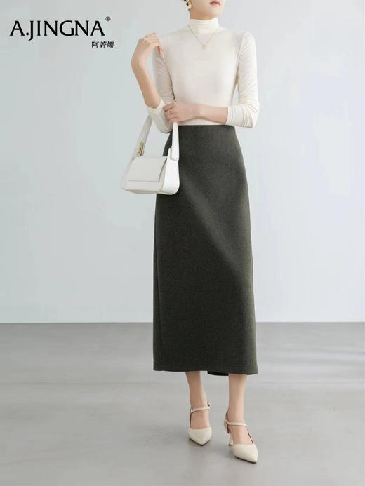 【浣熊绒羊毛针织】阿菁娜秋季新款高支羊毛直筒半裙松紧腰H型剪裁法式慵懒显瘦百搭F30D213002 商品图4