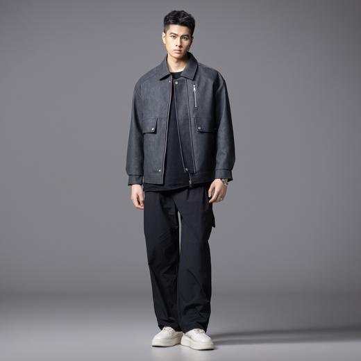 PINLI品立2025秋季新款宽松翻领落肩复古高街PU皮衣茄克外套男潮GD253104096 商品图4
