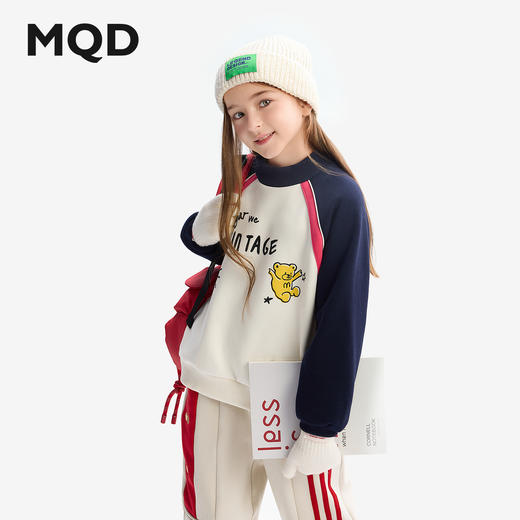 【MQD】童装女童加绒卫衣冬新款儿童半高领上衣米白色插 商品图0