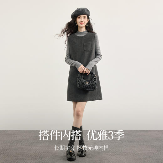 【10/15新品】熙世界格雷穿搭毛呢背心连衣裙女2025年秋冬新款直筒无袖马甲裙子 商品图4