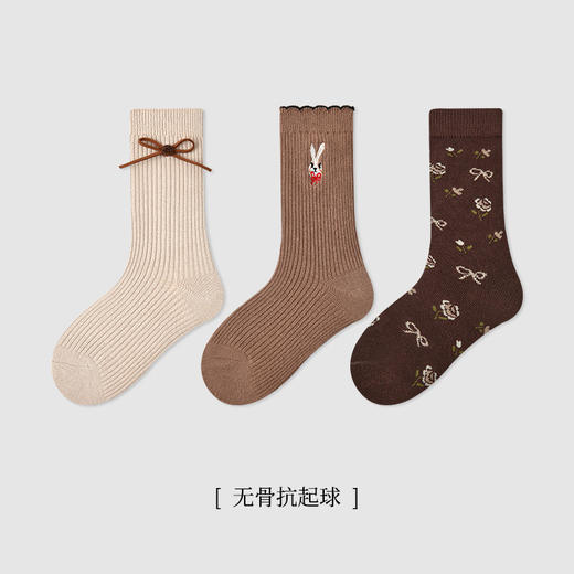 【3对优惠购！蕾丝旋律，甜美百搭！】儿童袜子 秋冬新款黑白蝴蝶结 女童中筒袜棉木耳边无骨童袜 商品图8