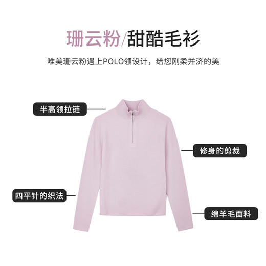 【商场同款】CNK5028 “ 甜酷毛衫 ” 珊云粉POLO领毛衫 柔和细腻纯羊毛粉色毛衫 商品图3