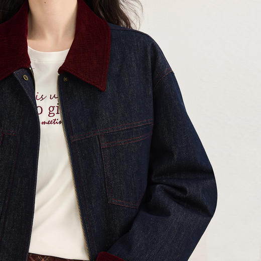 【年货节】熙世界复古港风白鸭绒牛仔羽绒服女2025秋冬新款撞色翻领保暖外套 商品图4