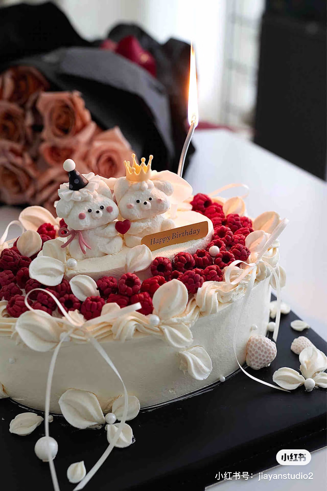 情侣手绘立体卡通树莓蛋糕（务必提前24小时下单）