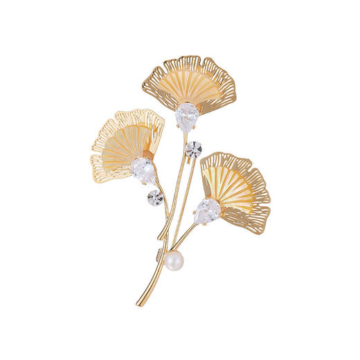 高档金色银杏叶胸针，天然贝壳淡水珍珠轻奢胸花LY-M-382 商品图3