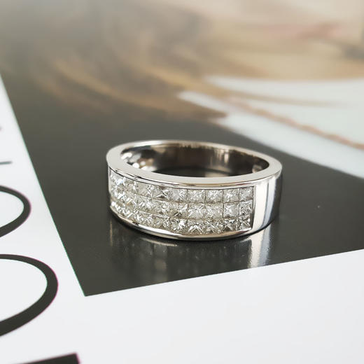 【天然正品】AU750白金经典简约宽版群镶1.284克拉钻石戒指19.5号（戒圈可改）150925NJ26 现售价：8880! 商品图4