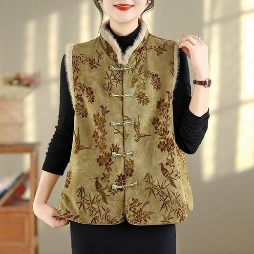 新中式加厚夹棉马甲女秋冬新款国风提花无袖外搭背心外穿唐装上衣2025 商品图2