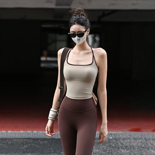 Beemen女款细肩带方领运动内衣 软糯裸感超贴肤 工字美背 固定杯不跑杯 瑜伽户外健身可外穿背心 商品图1