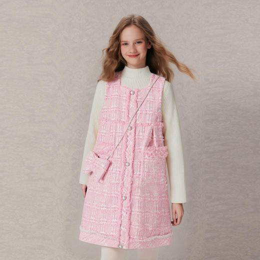 笛莎Deesha 童装女童连衣裙2025冬新款小香风珍珠纽扣精致优雅背心连衣裙 商品图1