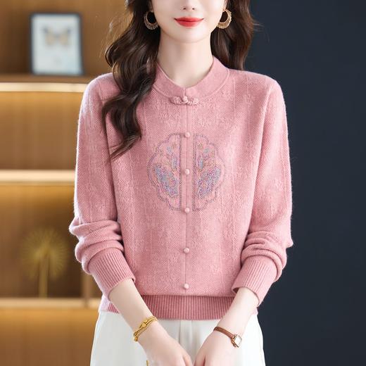 复古盘扣红色针织衫，时尚气质显瘦百搭短款长袖上衣CC-101-83503 商品图1