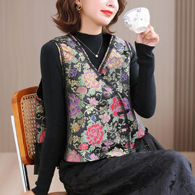 KQL 422H2886新中式国风显瘦时尚斜襟盘扣马甲