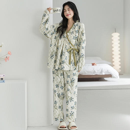 【超模君严选 昕芬儿--新中式和服印花纯棉家居服】天然棉质舒适透气轻盈 亲肤丝滑不跑杯 自带隐形胸垫  防凸点不走光 丝滑软糯触感 宽松版型搭配新中式印花 气质优雅/居家休闲/多款式可选 商品图7