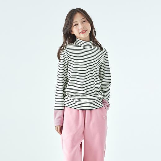 棵初25年冬季新款亲子中大女童经典条纹拼色打底衫高回弹保暖上衣 商品图2