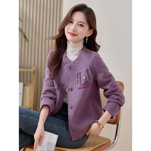 紫色双面呢羊毛大衣，气质名媛小香风毛呢外套HR-ZYQ25236 商品图0