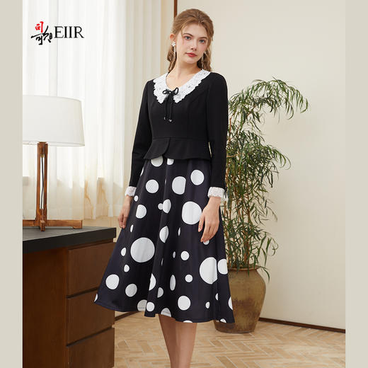 司歌长袖假两件波点长袖显瘦连衣裙A921205X 商品图0