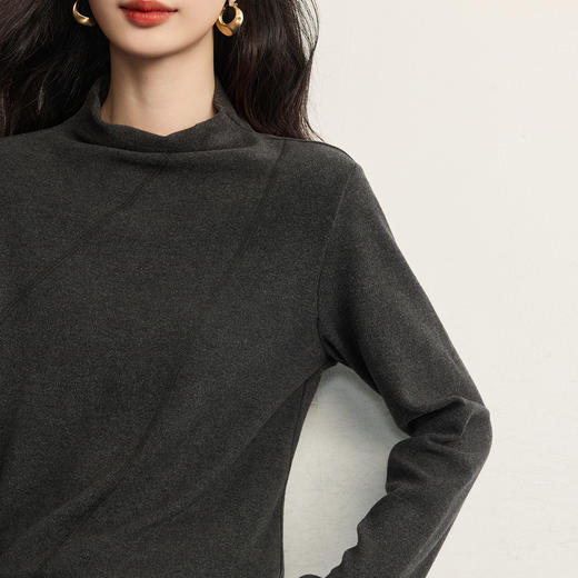 【10/15新品】熙世界知性保暖半高领T恤打底衫女秋冬新款通勤长袖磨毛内搭上衣 商品图4