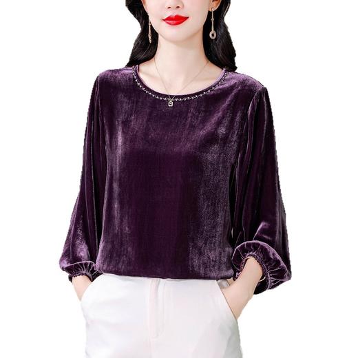 XMZ1220高端丝绒上衣女士长袖2025新款秋冬宽松打底妈妈洋气高贵小衫大码 商品图4