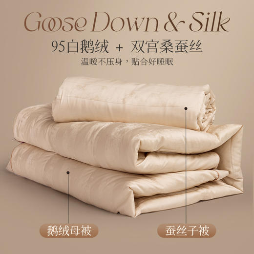 多喜爱 金羽朵95进口白鹅绒桑蚕丝子母被 栖金枕月【鹅绒母被+蚕丝子被】【95%绒子含量】【100%双宫茧桑蚕丝】【1000+清洁度】【波兰进口】3D航空舱  20CM开口 商品图3