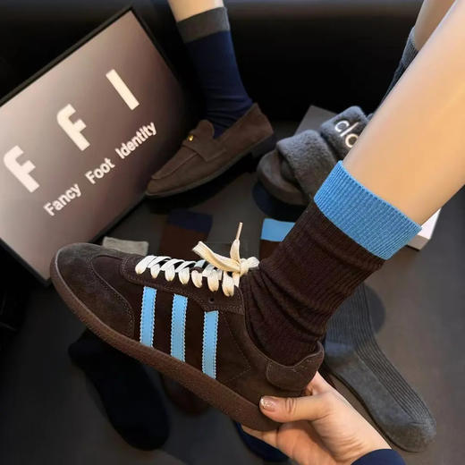 【YW】无忧购29元5双，49元10双秋冬复古袜子藏青色棕色双针袜中筒袜398（截单后3-5天发货) 商品图2