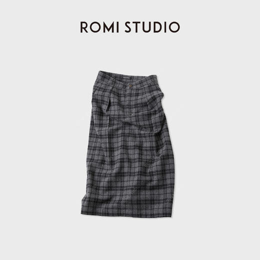 ROMI STUDIO“重塑经典”羊毛松紧腰叠褶休闲格纹半身裙RWCAXJ4718 商品图0
