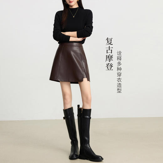 【10/15新品】熙世界【柔韧PU皮】复古咖色小皮裙短裙女2025秋冬新款a字半身裙 商品图1