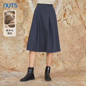 NUTS秋冬季蓝色复古气质高腰A字宽松百搭半身长裙女343061163