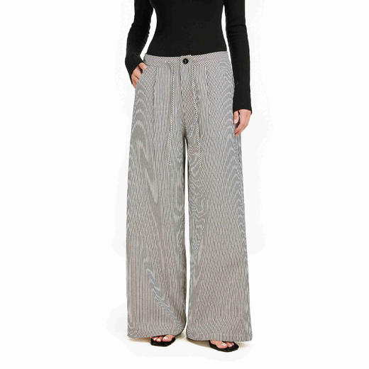 FDR官方店 细纹抽绳宽松直筒裤男女同款垂感休闲慵懒显瘦长裤 商品图0