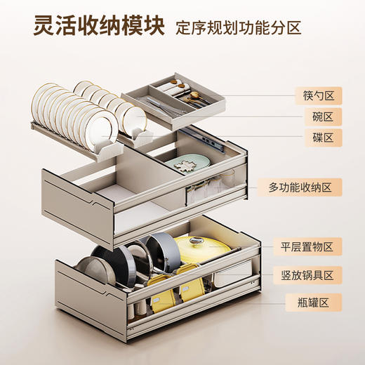 娜家维图系列浅色厨房橱柜抽屉式碗碟篮 商品图3
