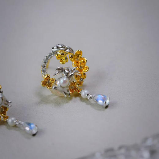 龢盒原创 银镶月兔金桂耳环｜坠入耳畔的东方童话 商品图2