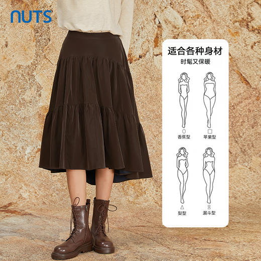 NUTS商场同款秋冬季复古高腰A字显瘦百搭长款半身褶裙女344061092 商品图3