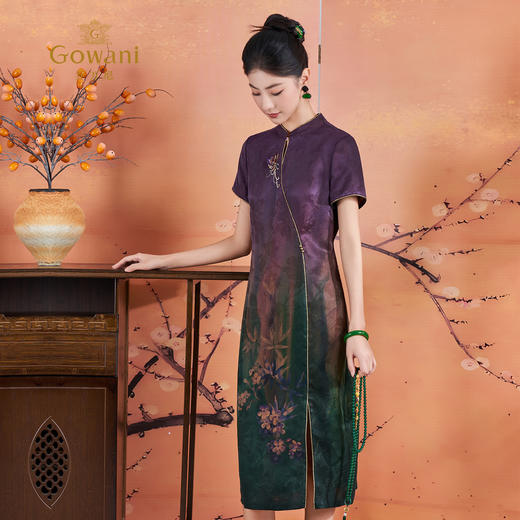 【梅兰九重紫】【香云纱】【花罗】立体剪裁国风印花立领旗袍裙ED2E445 商品图1