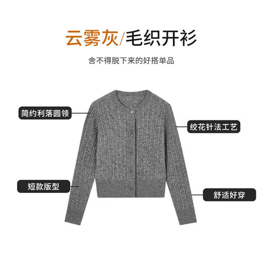 【商场同款】CNR5026 “ 睿智开衫 ” 羊毛+牦牛毛混纺兼具舒适与品质 素色绞花纹理 静奢雅致 商品图2