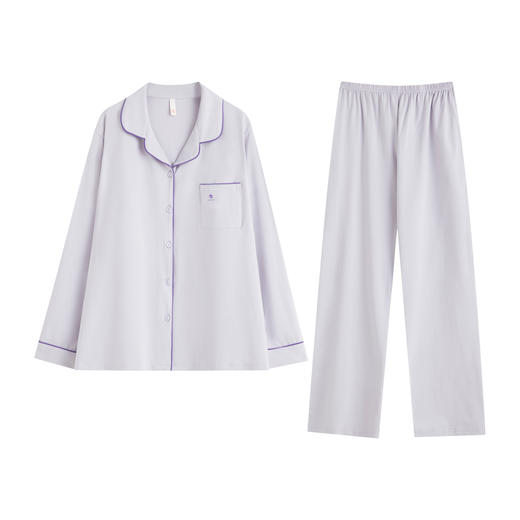 爱帝精梳棉弹力双面针织棉翻领长袖家居服套装 商品图7