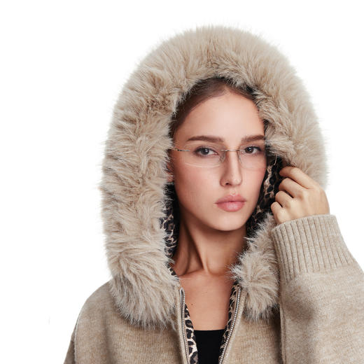 FDR官方店 毛领豹纹毛衣开衫外套女2025新款秋冬连帽情侣针织衫男 商品图5