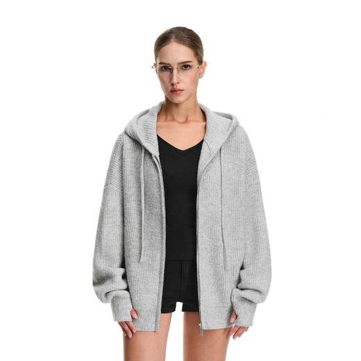 FDR官方店 慵懒风细闪针织毛衣女秋季2025新款连帽拉链开衫外套 商品图0