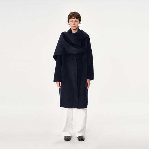 NUTH 羊毛混纺复古宽松围巾披肩长款毛呢大衣厚外套女 商品图2