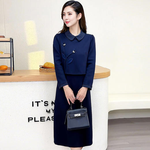 QYM 25PB53-Y优雅风连衣裙假两件套娃娃领气质中长款包臀裙 商品图2