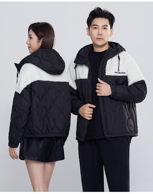 2025新款仿羊羔绒拼接潮流时尚短款连帽羽绒服6125 商品图3