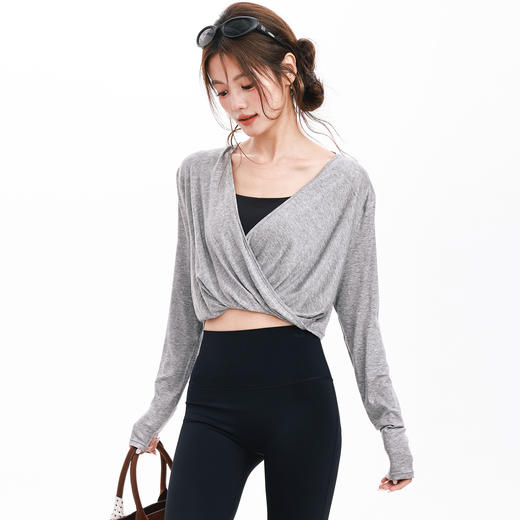 跃牌【禅语梵心】新品纽结天丝显瘦上衣女健身服跑步瑜伽长袖训练运动T恤罩衫CX8091 商品图2