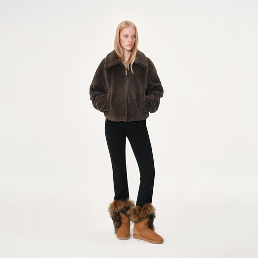 NUTH正反双面穿摇粒绒宽松保暖短款厚外套女 黑拼棕色（发货时间同步天猫） 商品图1