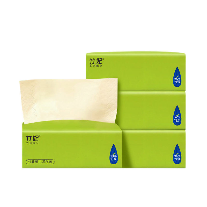 竹妃 纸巾本色抽纸4层90抽4包提 ZF5003