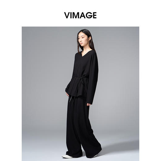 VIMAGE纬漫纪宽松时尚系带设计阔腿裤V2405115 商品图1
